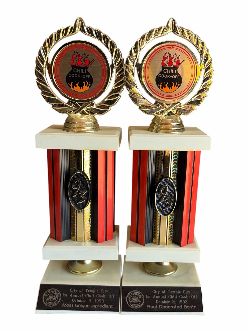 🔥 Vintage 1993 Temple City Chili Cook-Off Trophy Awards Lot of 2 California 10"🔥